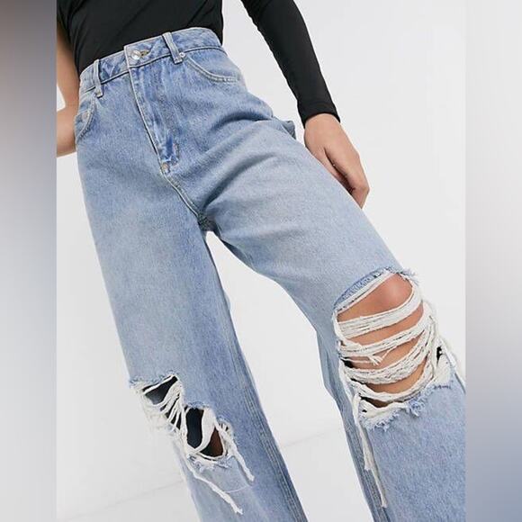 FREE PEOPLE Womens Extreme Wide Leg Light Wash Distressed Denim Jeans Size 25 - Picture 8 of 12